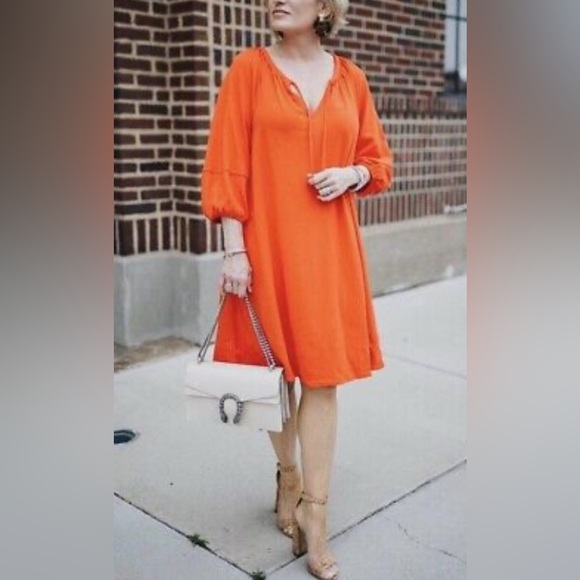 Anthropologie Vibrant Orange Long Sleeve Dress - Picture 1 of 13